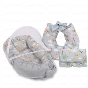 Imagem de Kit Completo para o Conforto e Cuidado do Bebê – Ninho com Mosquiteiro, Almofada de Amamentação e Trocador! (Safari Cinza)