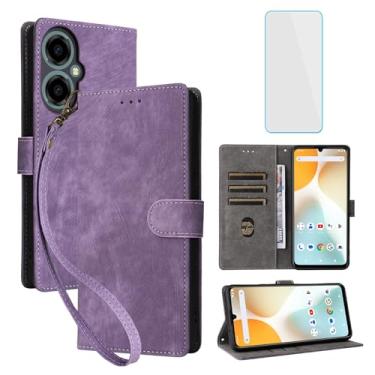 Imagem de IUQXU Capa carteira para celular BLU G64 com protetor de tela [bloqueio RFID] couro flip suporte para cartão alça de suporte mulheres homens capa para celular azul G64 BLU G 64 BLUG64 roxo