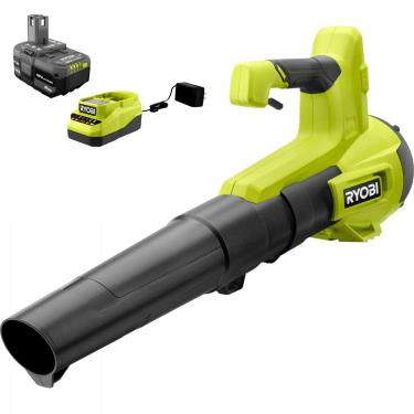 Imagem de RYOBI ONE+ 18V 100 MPH 325 CFM Bateria sem fio ventilador de jato de velocidade variável soprador de folhas com bateria de 4,0 Ah e carregador, verde