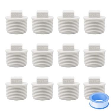 Imagem de HayEastdor 12 peças de acessórios de tubulação de tampa de acoplamento de PVC branco adaptador de plugue de extremidade de tubo de PVC SCH40 adequado para tubos ou conexões de rosca macho de 1,9 cm