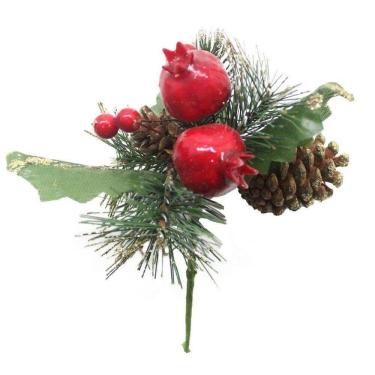Imagem de Kit 12 Ramos Romã Decoração De Natal Artificial Com Brilho 16cm