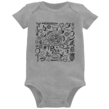 Imagem de Body Bebê Pizza Elementos - Foca na Moda, Cinza, M