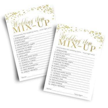 Imagem de Confetti Jogo de Chá de Noiva (Pacote com 25) Palavras de Cartas – Desembaralhe a Atividades na Lista – Festa de Noivado – Jantar de Ensaio – Casamento – Ideias para Noiva – Tema Preto e Dourado