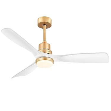 Imagem de Forrovenco White and Gold Ceiling Fans with Lights Remote Control, 52 inch Modern Gold Ceiling Fan ETL Listed, 3 Downrods, 3 blades Gold Fan Reversible Quiet DC Motor, Timer, 6-Speed for Outd