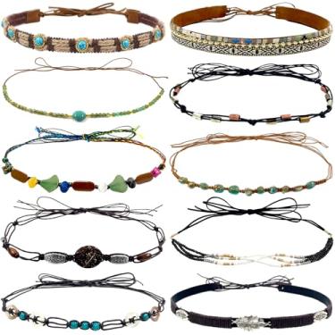 Imagem de nemokamai 10 peças de faixa de chapéu de sol para mulheres, faixa de chapéu de aba flexível larga de verão, faixa trançada para chapéu de cowboy Fedora de palha