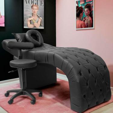 Imagem de Maca Estética Para Extensão De Cílios  Charme + Mocho Tapeçado Corino Preto