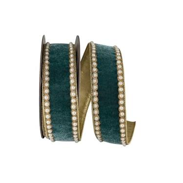 Imagem de Reliant Ribbon Fita de veludo de pelúcia pérola luxo esplendor metálico com borda com fio, azul-petróleo