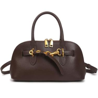 Imagem de Mewpurrs Bolsa tiracolo de couro genuíno para mulheres | Bolsa de ombro com alça superior estruturada com alça ajustável, Café, Small