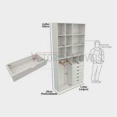 Imagem de Armário Arara Gaveta Samara M5 100% Mdf Closet Lojas Colmeia