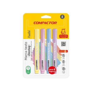 Imagem de Blister Marca-Texto Destaq - 4 Cores Pastel - Compactor