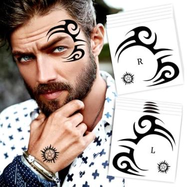 Imagem de EFAIH Pacote Com 10 Adesivos Temporários De Tatuagem Tribal Facial Para O Halloween, 3,7 X 3,7 Polegadas, Tatuagens Temporárias Tribais Pretas Para Homens, Mulheres E Crianças