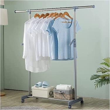 Imagem de Suporte para roupas com rodas, suporte de roupas com sapateira, aplique no quarto, sala de estar, suporte fácil de montar, varão para decoração de quarto, cinza