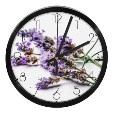 Imagem de LILINWAN Relógios de parede com estampa de lavanda silenciosos, sem tique-taque, operados por bateria, moderno relógio de quartzo para escola, sala de aula, escritório, quarto, decoração de sala de