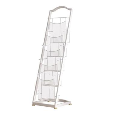 Imagem de Porta-jornais de chão Rack de revistas de 4/5 camadas de ferro Material promocional Rack de exibição de folhetos Prateleiras de livros e jornais Prateleiras de armazenamento de livretos Piso de jornai