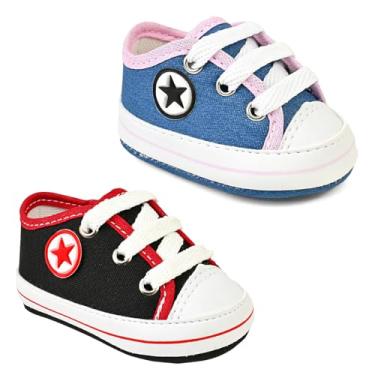 Imagem de Kit Com 2 Pares Sapatinho De Bebe recém nascido Saida De Maternidade T12 (JENAS/ROSA E PRETO/VERMELHO, BR, Bebê, Numérico, 15)