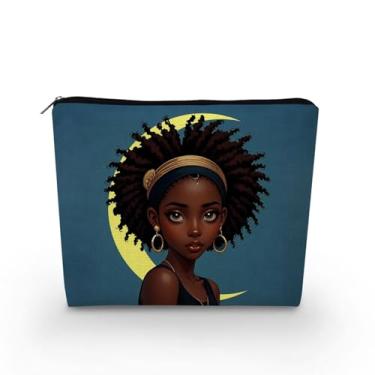 Imagem de YULUENZE Bolsa organizadora de lona pequena para mulheres afro-americanas com zíper lua preta bolsa cosmética estética presente de aniversário para mulheres irmãs amigas, asnj0876, Samll