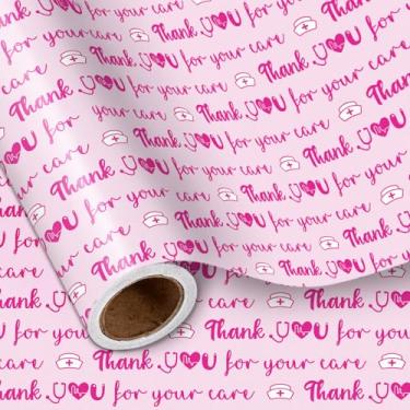 Imagem de LeZakaa Rolo de papel de embrulho Nurses Day, estetoscópio, chapéu de enfermeira, texto de coração e agradecimento pelo seu cuidado, para semana de apreciação da enfermeira, dia do médico, para herói