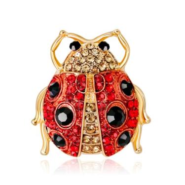 Imagem de Broche retrô de joaninha de strass para mulheres homens declaração vermelho preto cristal animal inseto broches criativo besouro lapela broche festa de casamento moda joias chapéu bolsa roupas mochila