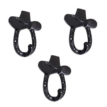 Imagem de AYZCORP Conjunto de 3 ganchos de ferro fundido em forma de chapéu de cowboy para decoração de parede - cabides em forma de chapéu de cowboy e porta-chaves - cabide de roupas e mochila - ganchos para