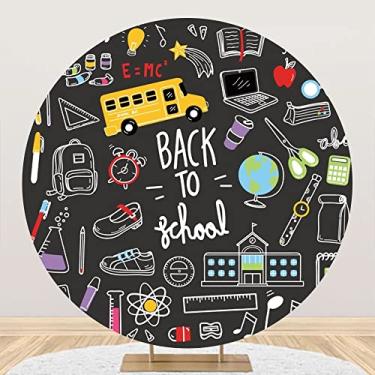Imagem de Laeacco 2 x 2 metros de volta às aulas com desenho de pano de fundo redondo quadro-negro capa de fundo de volta às aulas ornamentos de fotografia para professores, estudantes, material escolar