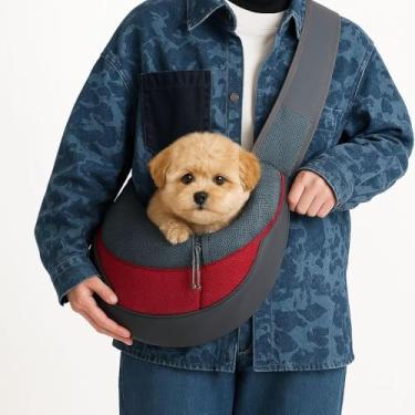 Imagem de Bolsa de Transporte para Cachorro e Gato - Canguru de Ombro com Bolsos, Porta Celular, Multiuso para Passeio e Viagem - Alça Transversal e Prática para Pet