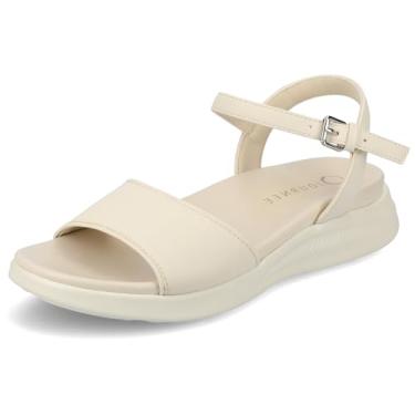 Imagem de Journee Palmilhas femininas acolchoadas Jaylee fivela tira tira ajustável no tornozelo plataforma baixa bico aberto couro sintético, Osso, 38