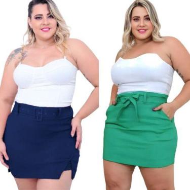 Imagem de Kit 2 Short Saia Moda Plus Size Cintura Alta Grande Verão - Bucci Bout