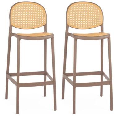 Imagem de Kit 2 Banqueta Alta com Encosto Roma em Polipropileno - Marrom Claro -