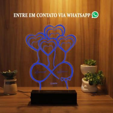 Imagem de Luminária Abajur Corações Dia Dos Namorados LED Azul - Bold