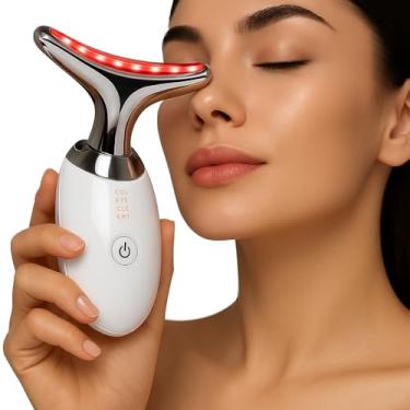 Imagem de Massageador Facial LED Aparelho Rejuvenecedor Anti-Rugas para Rosto e Pescoço Tratamento Estético Vibratório Efeito Lifting Skincare