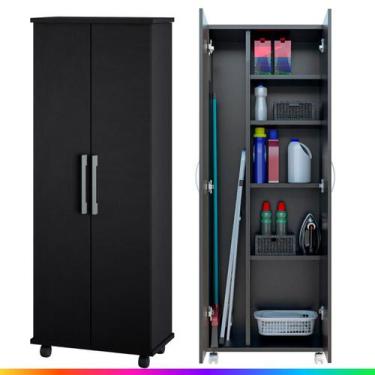 Imagem de Armário Lavanderia 2 Portas com Espaço para Vassouras Multiuso com Rod