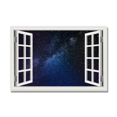 Imagem de NHLDZYH Quadro sobre tela janela. Quadro de janela com paisagem. Imagem natureza em tela. Quadros decoração sala de estar moderna (céu estrelado à noite 13) 30 x 45 cm apenas tela