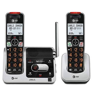 Imagem de AT&T BL102-2 DECT 6.0 Telefone sem fio para casa com secretária eletrônica, bloqueio de chamadas, locutor de identificação de chamadas, assistência de áudio, interfone e alcance insuperável, prata