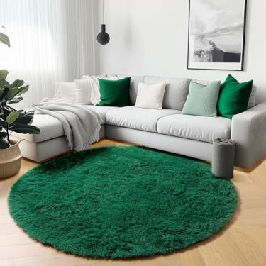 Imagem de ONASAR Tapete redondo verde escuro de 1,5 m, tapetes circulares ultra macios para quarto de crianças, meninas e adolescentes, tapete felpudo de pelúcia peludo para berçário, sala de estar, sala de