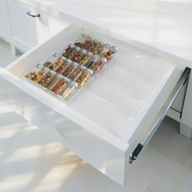 Imagem de Organizador de gaveta de especiarias, organizador de temperos de gaveta de acrílico transparente, expansível de 28 a 55 cm, suporte de temperos de cozinha para gaveta, ideal para organização de