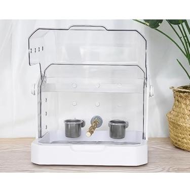 Imagem de Gaiola para transporte de pássaros, acrílico transparente, 25 cm C x 18 cm L x 21 cm A, com poleiro e tigelas de alimentação