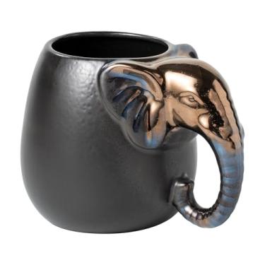 Imagem de Surlama Caneca de café de elefante de cerâmica 3D 935 g, design de alça grande, xícara de café feita à mão, presente para amantes de animais, mulheres, chá e chocolate quente, preto e bronze