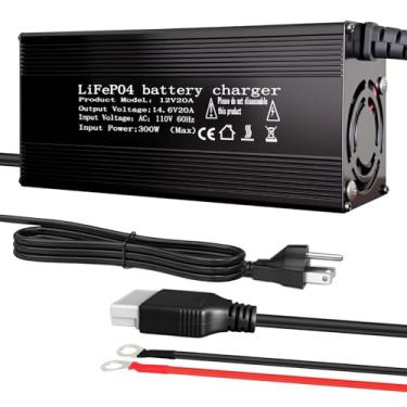 Imagem de Carregador de bateria de lítio 12V 20A 14,6V LiFePO4 carregador de bateria, carregador inteligente AC-DC com conector Anderson indicador LED, proteções de segurança integradas, suporta função de