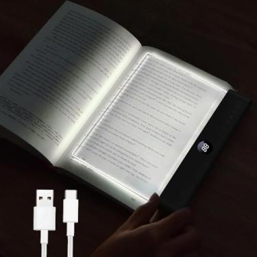 Imagem de Strackvial Luz de livro, luz de leitura plana de LED ajustável em 3 cores, lâmpada de placa de painel transparente recarregável com temporizador e função de memória, lâmpada de cabeceira para amantes