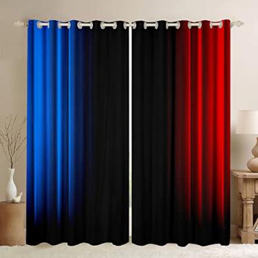 Imagem de Cortinas geométricas abstratas ombré femininas para quarto, sala de estar, crianças, adolescentes, azul, vermelho e preto, cortinas listradas, decoração moderna, moderna, cortinas de janela