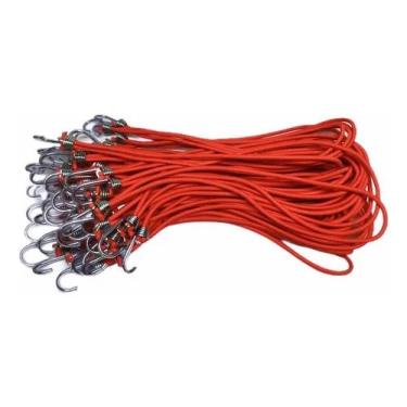 Imagem de Kit 50 Extensores Elásticos para Lona Caminhão 40cm Vermelho – Gancho em Metal Resistente – Borrachinha para Amarração de Cargas em Moto, Caminhonete e Veículos