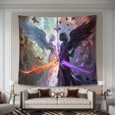Imagem de Liuzhouzai Angels VS Demons Tapeçaria para pendurar na parede gótica mítica fundo personalizado sala de estar e quarto decoração de parede 152 x 127 cm