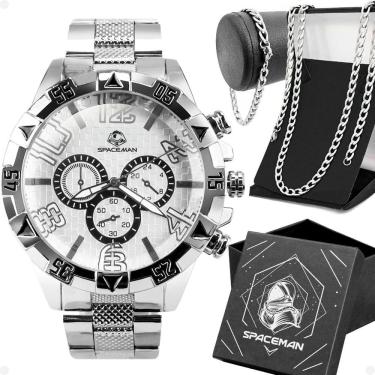 Imagem de relogio aço inox prova dagua + pulseira + caixa + corrente social casual robusto grumet garantia