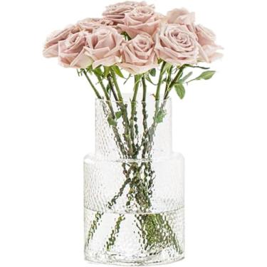 Imagem de Vaso de vidro grande – Vaso canelado transparente – Vaso de flores caneladas para decoração de casa moderna – Vasos de vidro para centros de mesa – sala de estar, mesa de jantar, prateleira, entrada