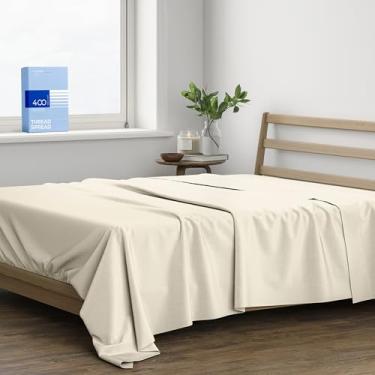 Imagem de THREAD SPREAD Lençol de cima California King 100% algodão – lençol de cima California King de 400 fios apenas (1 peça, marfim), macio e sedoso, resfriamento, tecido de cetim, lençóis de cima de