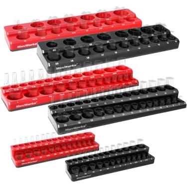 Imagem de MaxWorks 51080 Conjunto organizador de soquete magnético de 6 peças com etiquetas para unidades de 1/10.2 cm 3/20.3 cm 1/5.1 cm 143 soquetes métricos e SAE serve para 2 adaptadores de unidade
