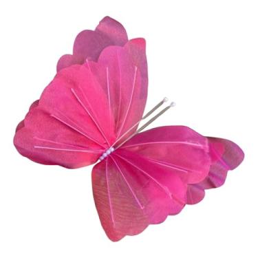 Imagem de Fenteer Decoração de festa de borboleta artificial Decoração de parede de borboleta Adereços fotográficos elegantes para recepção Casamento Sala Banquete, Rosa Vermelha