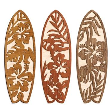 Imagem de COLOR VALLEY ART 3 peças de decoração de prancha de surfe de hibisco para quarto decoração de parede de praia de madeira de verão placa de surf para decoração de sala de estar tropical, 10 cm C x 30