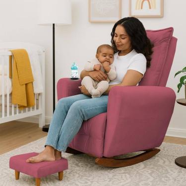 Imagem de Poltrona Cadeira de Amamentação Balanço e Puff Ternura Rosa