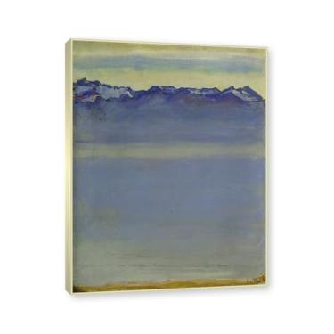 Imagem de Moldura de champanhe. Famosas pinturas a óleo (Lago Genebra 19) por Ferdinand Hodler, reprodução impressa em tela, arte de cenário para decoração de sala de estar. 30 x 40 cm - 11,8 x 15,7 pol